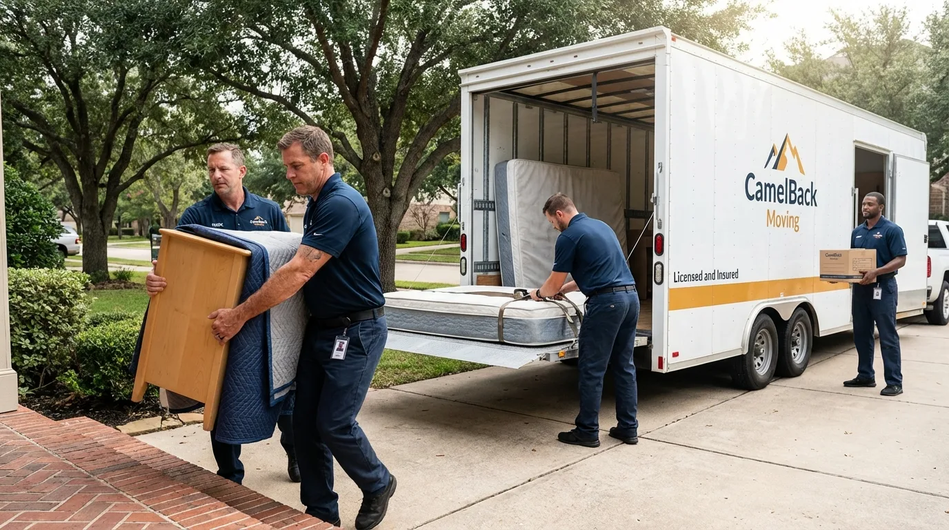 Crew loading residential truck for cross-state move from Peridot, AZ