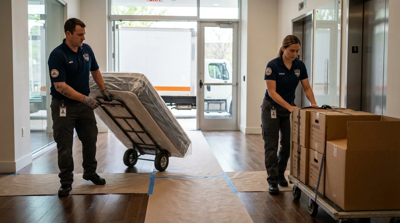 Professional apartment movers loading elevator in Peridot, AZ